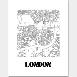 Retro Map of London, England Minimalist Line Drawing Posters and Art